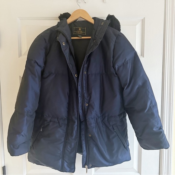 Lauren Ralph Lauren Full Zip Down Puffer Jacket Fur Hood Women's Medium Petite - Picture 1 of 10